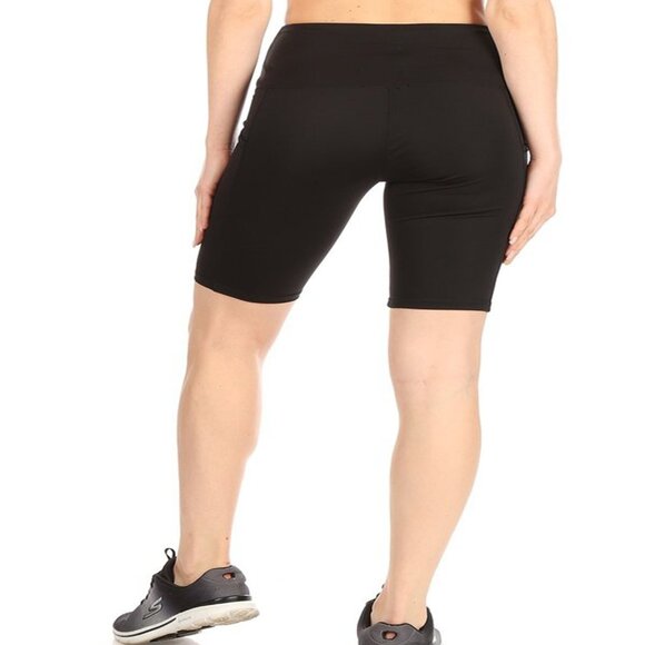 High Waist Tummy Control 8"Inseam Stretch Yoga Bike Shorts w/Pockets M Black - Picture 2 of 4